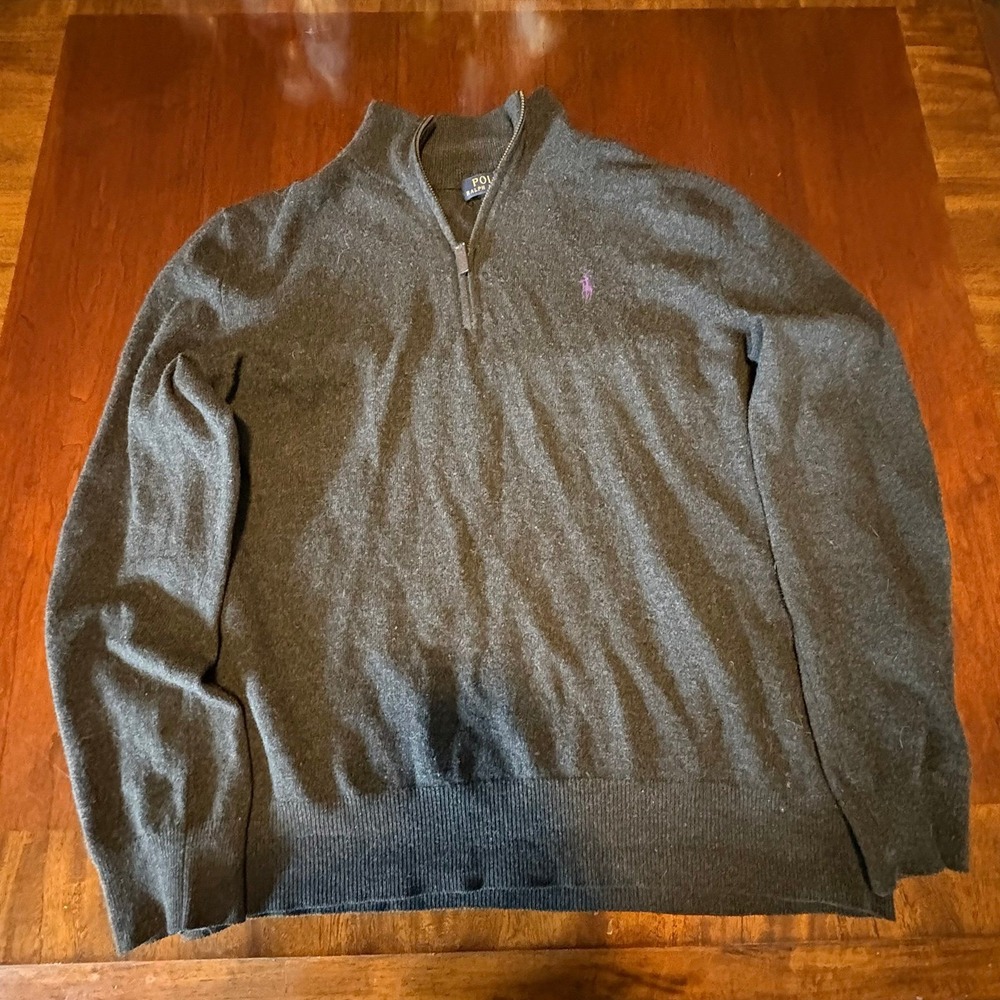 Polo Ralph Lauren Quarter Zip Sweater Charcoal Gray Pony Pullover Large